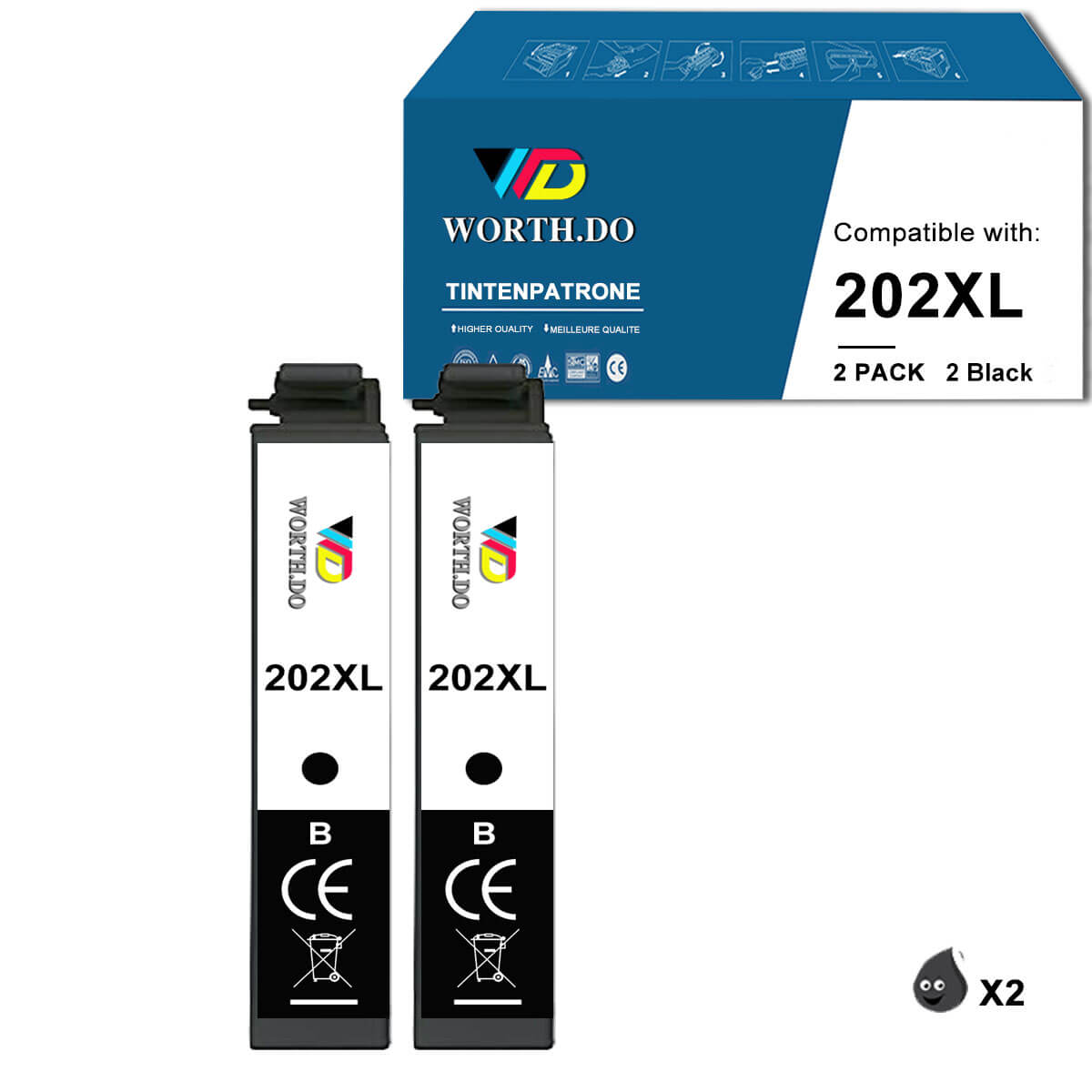 Remanufactured 202XL Premium Ink for Epson (2 Balck)