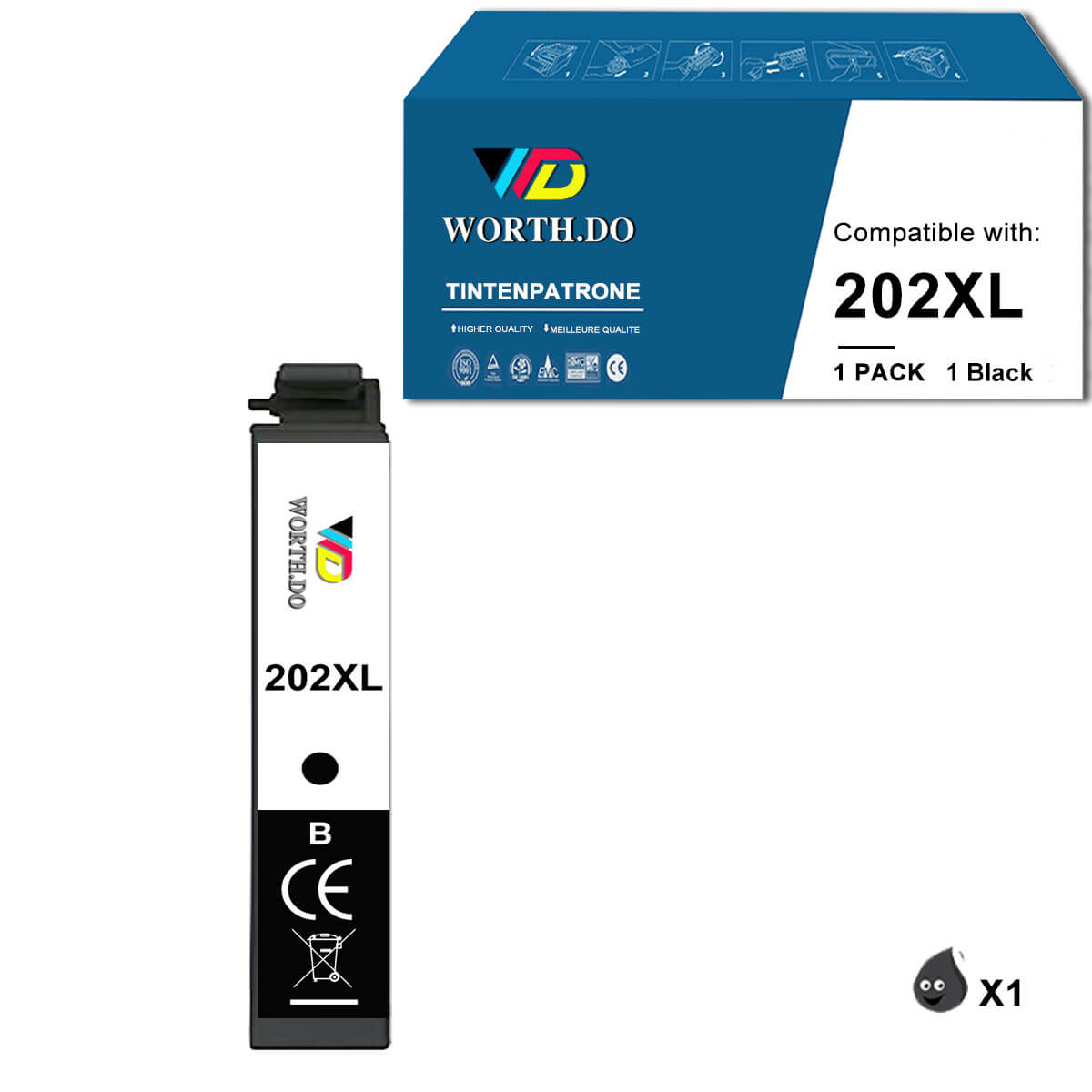 Remanufactured 202XL Premium Ink for Epson (2 Balck)