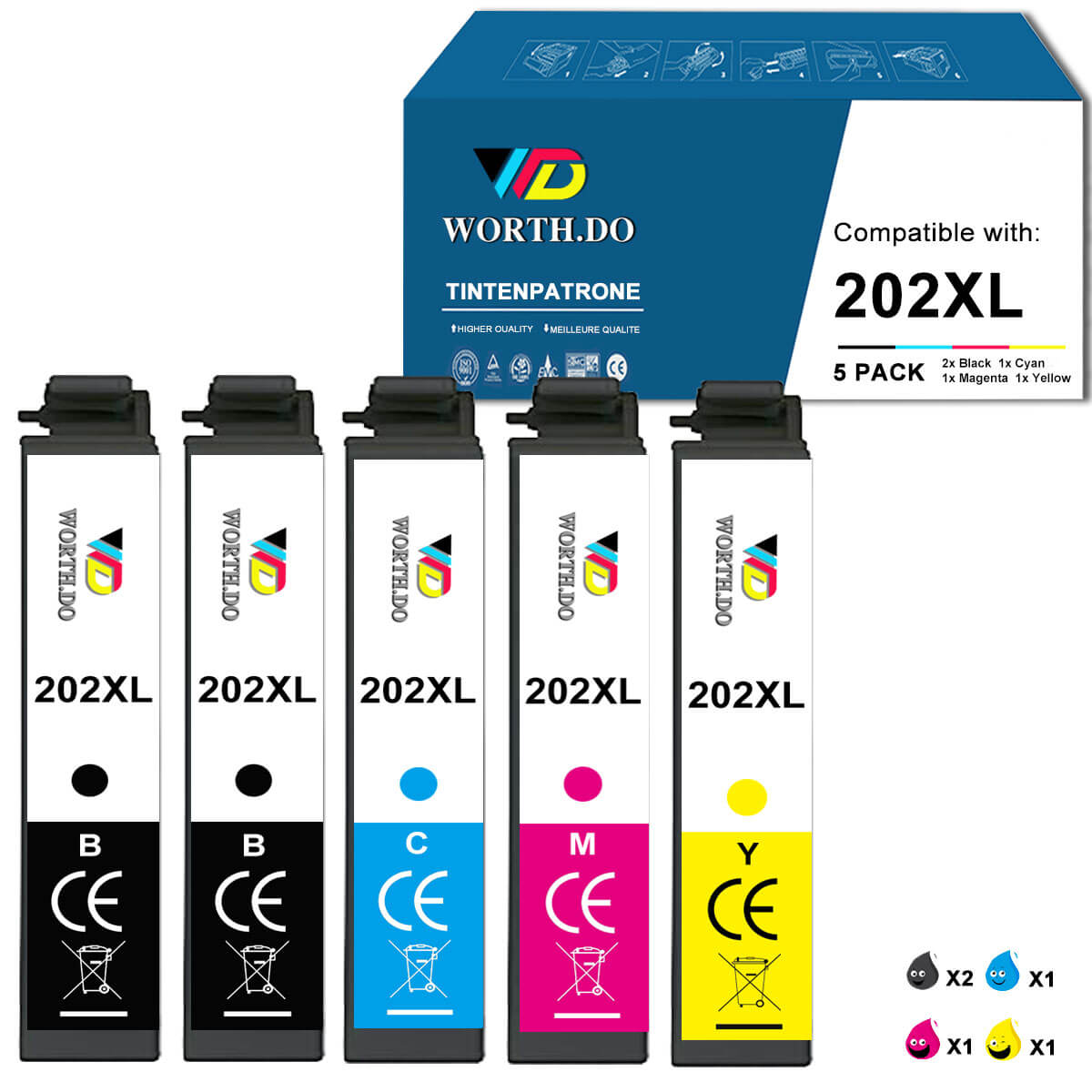 Remanufactured 202XL Premium Ink for Epson (2 Balck)