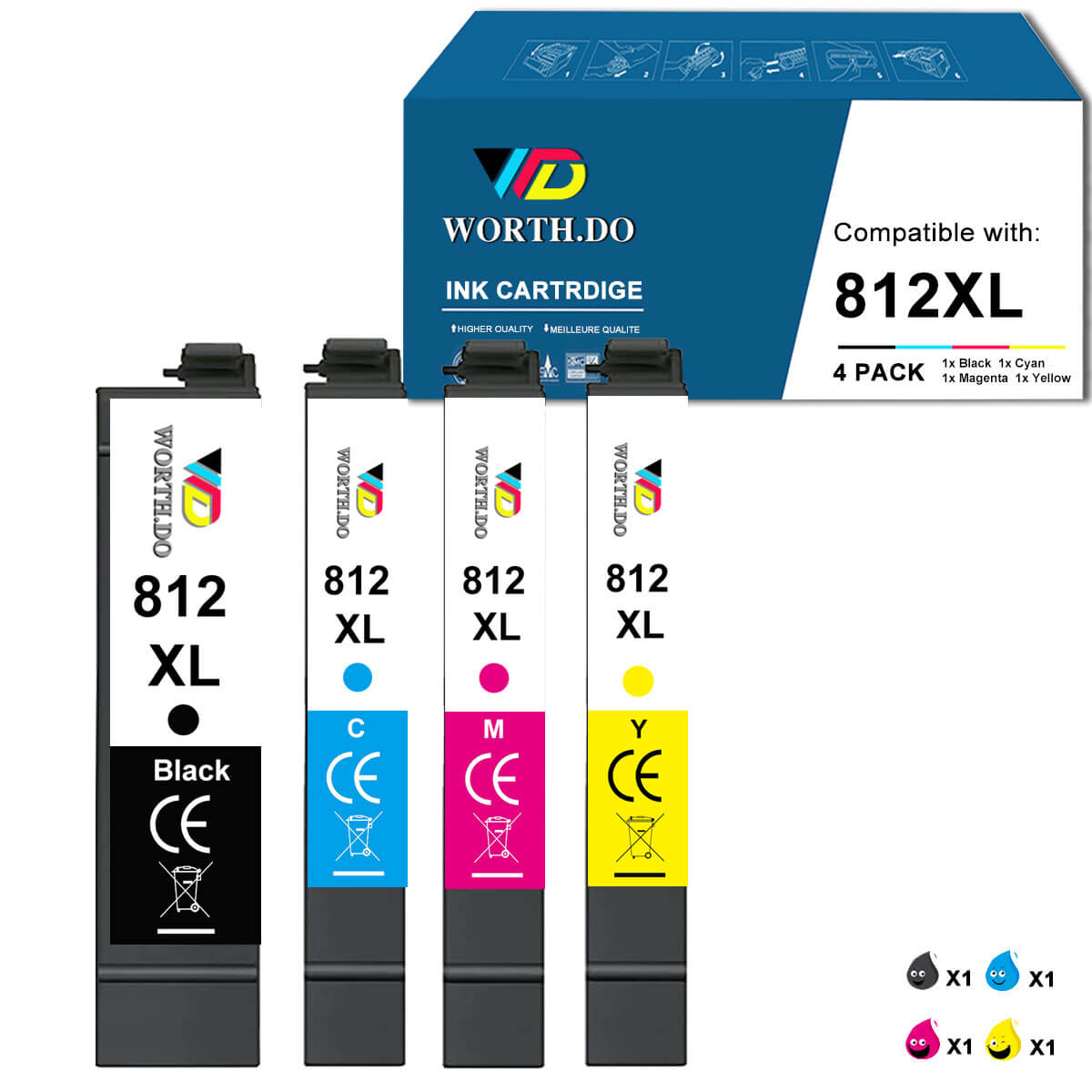 Remanufactured 812XL Premium Ink for Epson (5 Pack)