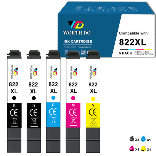 Remanufactured 822XL Premium Ink for Epson (5 Pack)