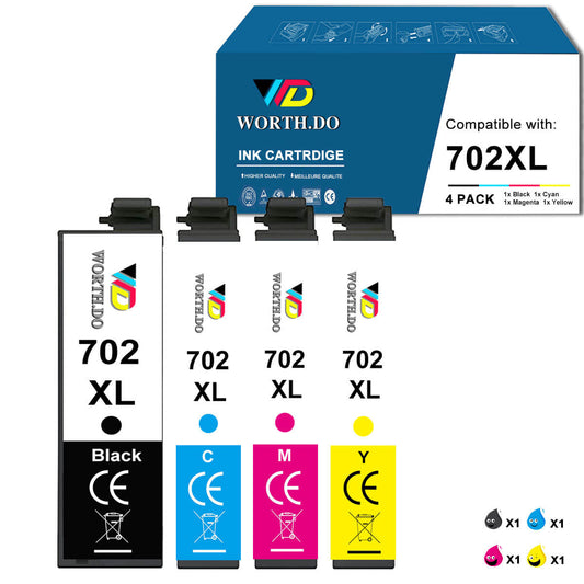 Remanufactured 702XL Premium Ink for Epson (4 Pack)