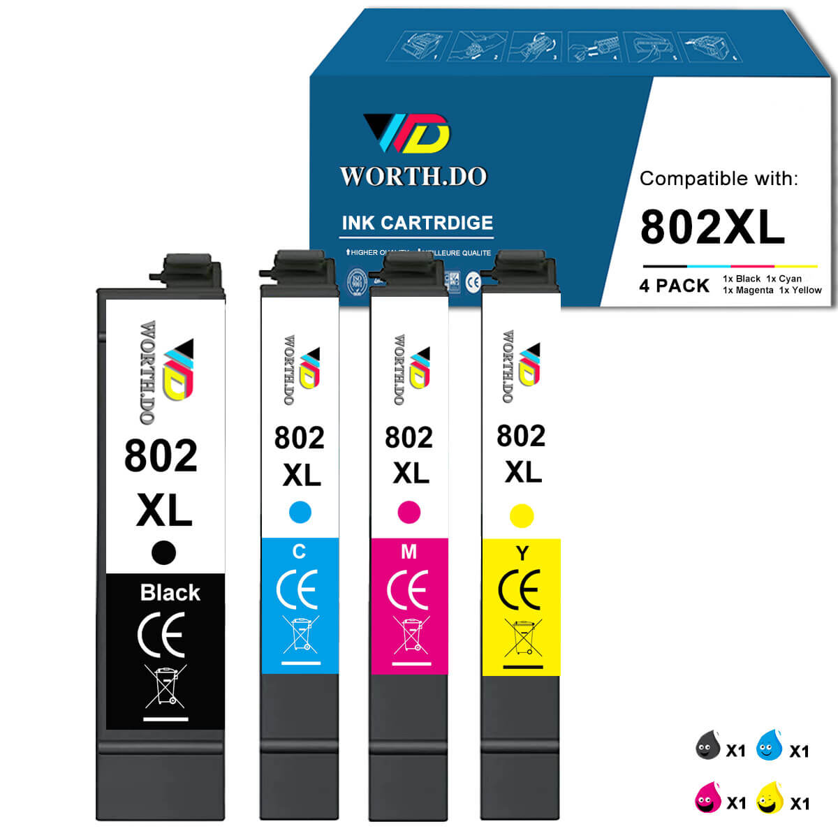 Remanufactured 802XL Premium Ink for Epson (2 Black)