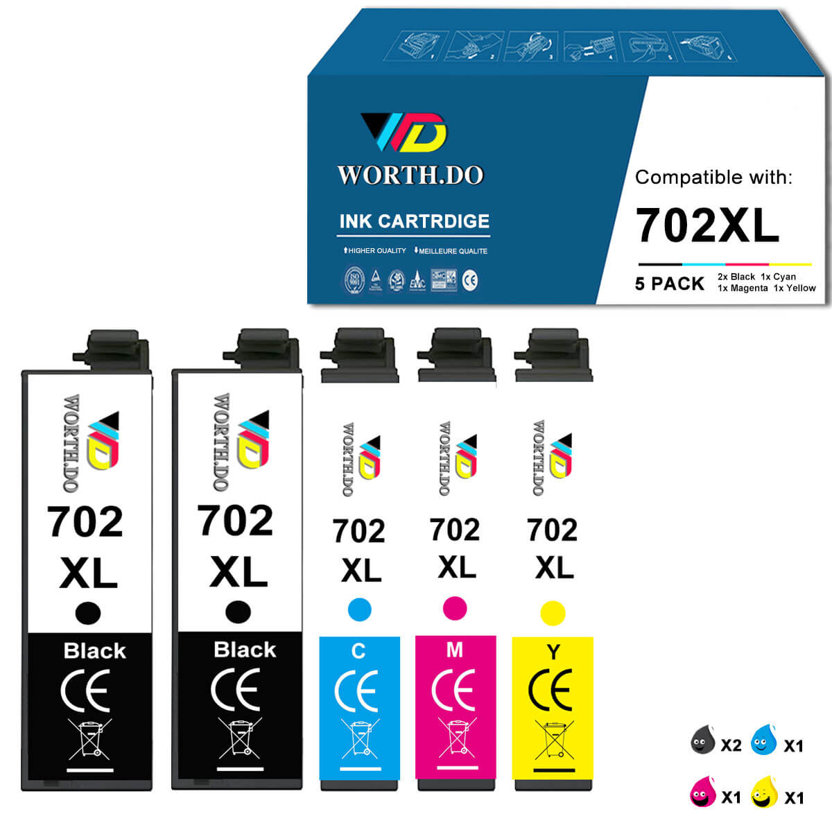 Remanufactured 702XL Premium Ink for Epson (4 Pack)